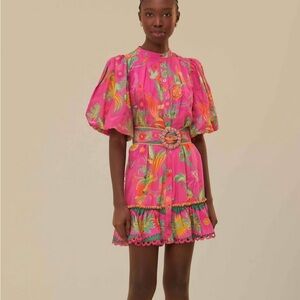 Vibrant Pink Floral Dress with Puff Sleeves